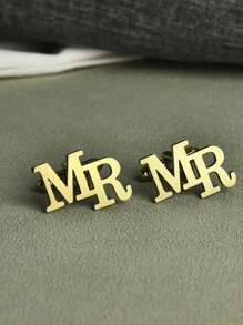 男士袖扣，带两个字母的个性化袖扣，适用于男士西装、衬衫、商务袖扣，1 对