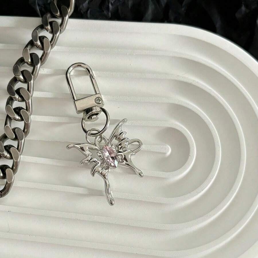 1pc Fashionable Butterfly Rhinestone Star Keychain Creative Accessory Gift For Women Keychain Charms - Silver - View 1