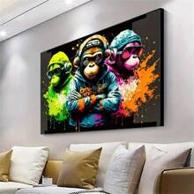 1 pièce Affiche sur canevas sans cadre contemporaine, peinture vibrante de gorille de musique, œuvre murale sur canevas imperméable et sans odeur, convient comme cadeau d'anniversaire, pour la chambre, le bureau, le salon, la maison et la décoration de dortoir