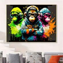 1 pièce Affiche sur canevas sans cadre contemporaine, peinture vibrante de gorille de musique, œuvre murale sur canevas imperméable et sans odeur, convient comme cadeau d'anniversaire, pour la chambre, le bureau, le salon, la maison et la décoration de dortoir