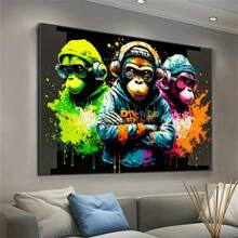 1 pièce Affiche sur canevas sans cadre contemporaine, peinture vibrante de gorille de musique, œuvre murale sur canevas imperméable et sans odeur, convient comme cadeau d'anniversaire, pour la chambre, le bureau, le salon, la maison et la décoration de dortoir