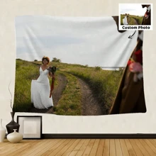 1pc Customizable Personalized Wall Tapestry With Photos & Text, Suitable For Birthday, Wedding, Halloween, Christmas, Party, Father's/Mother's Day, Home Decor, Bedroom Aesthetics, Room Flag, Room Decoration, Wall Hanging,SummerHoliday