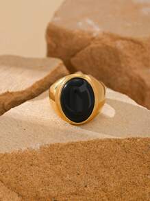 1枚18K镀金不锈钢椭圆形猫眼石镶嵌男士商务戒指，夏季配饰 - 戒指 - 查看 23