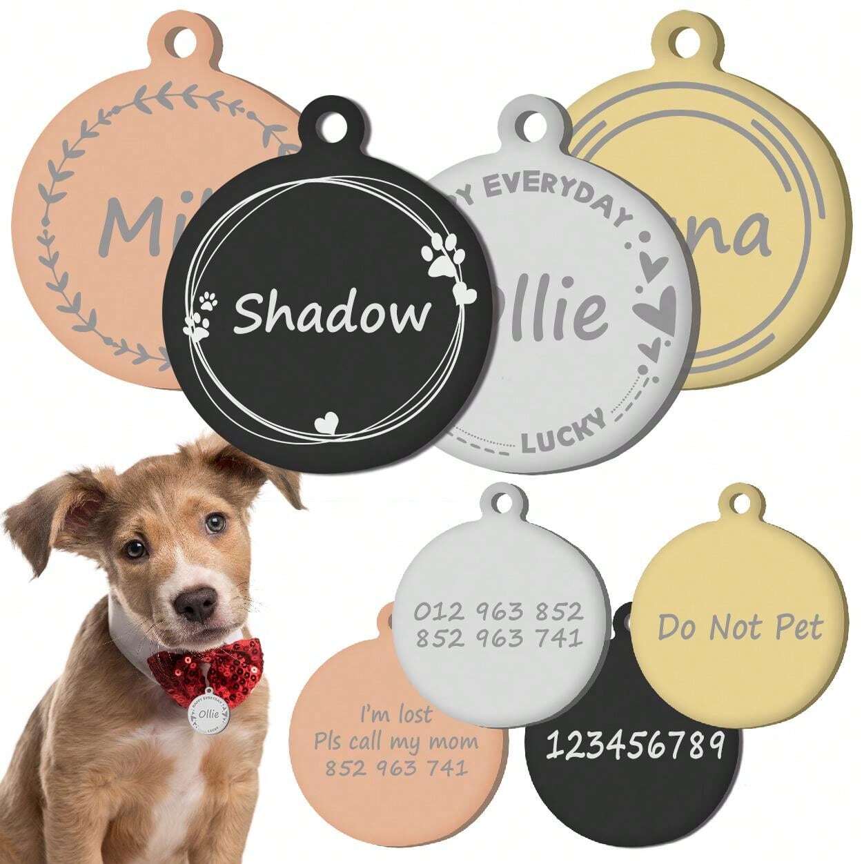 Round Open Customizable Dog Tag Hanging Ornament, Multiple Color & Size