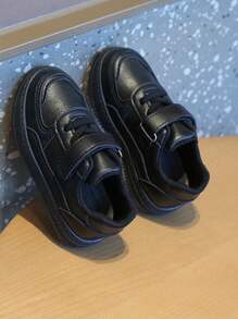 Zapatos blancos casuales para niños, zapatos deportivos transpirables de suela blanda para niñas y niños, zapatos de tabla suaves y cómodos de material de PU duradero. - Negro - Ver 1