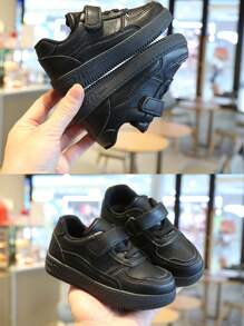 Zapatos blancos casuales para niños, zapatos deportivos transpirables de suela blanda para niñas y niños, zapatos de tabla suaves y cómodos de material de PU duradero. - Negro - Ver 5