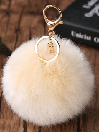 1 pieza Llavero de bola de pelo esponjosa multicolor de 8 cm, Llavero de bola esponjosa suave para coche, Llavero y accesorio para bolso de mujer, Accesorios para bolso, Regalos de vuelta a la escuela, Encantos de llavero, Regalos de peluche para mujeres