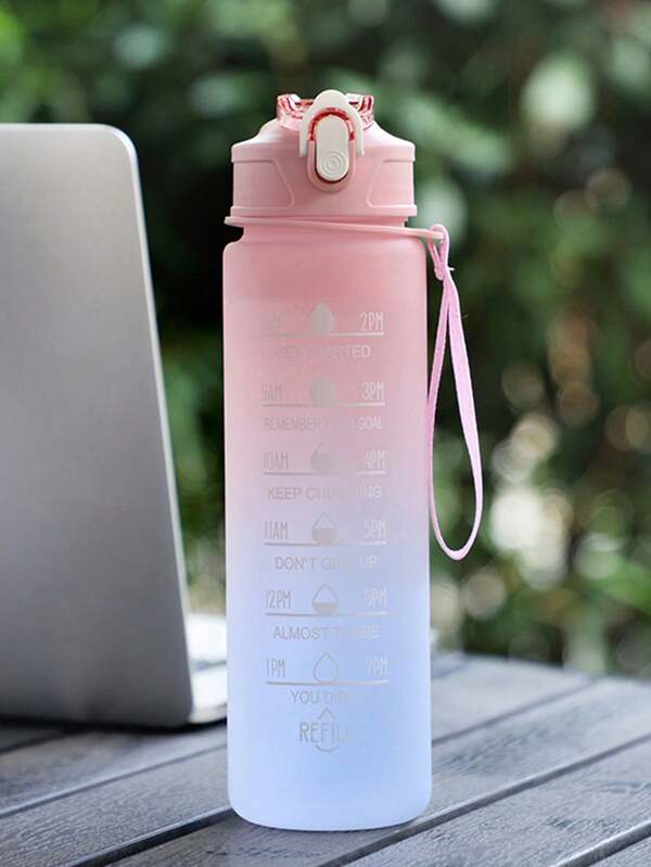 1pc 2L Or 750ml Or 280ml Large Capacity Pink Gradient PC Water Bottle, Sports And Fitness Portable Straw Cup, For Home And Travel Outdoor Use