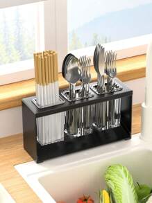 3/4 Cup Steel Mesh Cutlery Organizer With Draining Tray, Countertop Utensil And Knife Holder, Gray - Grey - View 1