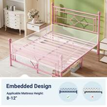 Allewie Twin/Full/Queen/King Size Metal Platform Bed Frame With Victorian Vintage Headboard And Footboard/Mattress Foundation/Under Bed Storage/No Box Spring Needed/Noise-Free/Easy Assembly, Black/White/Gold/Pink * Bed Frame Queen Queen Bed Frame Bed Frame Full Full Size Bed Frame King Size Bed Frame Twin Bed Frame Room Decor Home Decor Christmas Decor Bedroom Decor Valentine Day Decor Storage Living Room Decor Furniture House Decor - 粉色 - 查看 10
