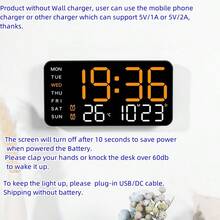 1 Đồng hồ điện tử không viền đa chức năng, đồng hồ kỹ thuật số đơn giản, đồng hồ treo tường phòng khách, dành cho trẻ mẫu giáo, học sinh, trang trí nhà cửa, trang trí phòng, chuyển đổi 12/24 giờ, thời gian, nhiệt độ, tuần, ngày, hiển thị cùng nhau - Nhiều màu - Xem 5