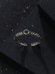 1 件装 镀铜 复古风格 绿色方晶锆石 可调节开口戒指 男士