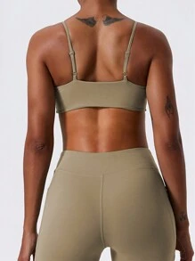 1pc Super Soft Nude Fabric Breathable Sweat Absorbent Yoga Sports Underwear Twisted Chest Design Back Sling Outdoor Workout Leisure Bra Running Fitness Pilates Women - 卡其色 - 查看 6