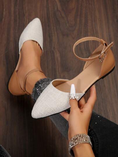 Plus Size Women's Fashion Spring/Autumn New Style One-Buckle Closed-Toe Flat Sandals, Pointed-Toe, Versatile Bohemia Style, Backless