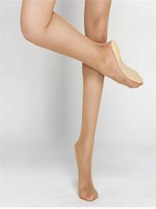 热销专业硬网眼紧身裤拉丁舞网袜比赛专用连裤袜鞋底防滑骨线牛津袜 - 米色 - 查看 3