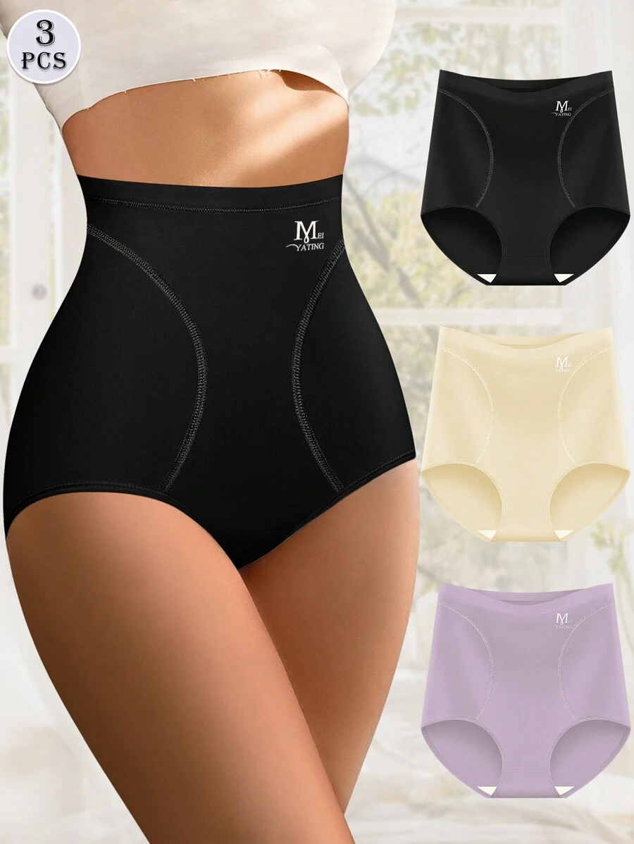 MEIYATING 3 件套高腰无缝内衣套装，女士透气冰丝柔软三角内裤，夏季