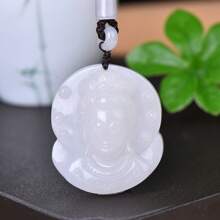 1pc Natural White Jade Avalokitesha Pendant Necklace, Hand-Carved, Guardian Peace, Fashion Good Fortune Fortune Avalokitesha Necklace, Couple Necklace, Healing Crystal,  Amulet Gift, Gift For Her, Holiday Gift, Fashion Crystal Gift. (Lanyard Gift Box) - Guanyin - View 1