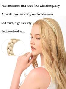 Diadema elegante y ajustable con trenza de espina de pescado - Accesorio de cabello sintético para mujeres y niñas, perfecto para fiestas y uso diario - Multicolor - Ver 3