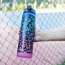 1 pieza Botella de agua deportiva con estampado de leopardo de 32oz (aproximadamente 1000ml) con pajilla, adecuada para correr, fitness, saltar la cuerda, actividades al aire libre - Multicolor - Ver 9
