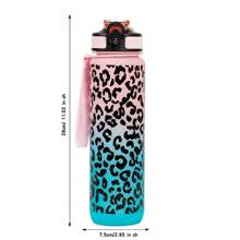 1 pieza Botella de agua deportiva con estampado de leopardo de 32oz (aproximadamente 1000ml) con pajilla, adecuada para correr, fitness, saltar la cuerda, actividades al aire libre - Multicolor - Ver 3