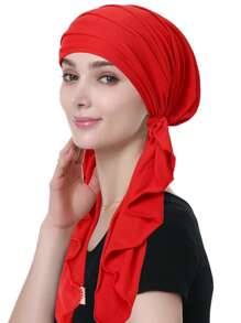 Z.H.A 1pc Solid Color Pre Tied Turban Hat With Two Tails, Thin Breathable Elastic Head Wrap, Sunscreen Versatile Chemo Hat For Women Sleep Bonnet - Multicolor - View 12