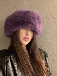 1pc Women's Luxury Fluffy Hat, Large, Thick Fluffy Trim, Warm Ear Cover, Versatile Winter Accessory, Elegant Holiday Gift Winter Outfits - Faux Mink Bucket Hat - View 9