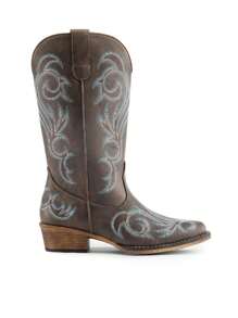 Women's Mid Calf Cowgirl Boots Cowboy Boots Pointed Toe Fashion Slip-On Chunky Heel Embroidery Stitched Western Brown Boots For Festival Party Shoes - 棕色 - 查看 9