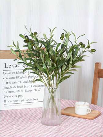 1pc/2pcs, 6 Fork Artificial Olive Leaf Tree Branch With Fruit For Holiday Accessory, Birthday Party Supplies, Birthday Gift, Home Decoration Supplies Home Garden Decoration, Wedding Bouquet, Creative Gift, Valentine Day, Gift Gifts Graduation Christmas Decorations Room Decor Christmas