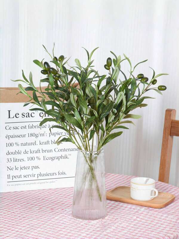 1pc/2pcs, 6 Fork Artificial Olive Leaf Tree Branch With Fruit For Holiday Accessory, Birthday Party Supplies, Birthday Gift, Home Decoration Supplies Home Garden Decoration, Wedding Bouquet, Creative Gift, Valentine Day, Gift Gifts Graduation Christmas Decorations Room Decor Christmas