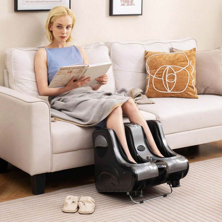 Leg Massager Shiatsu Kneading Rolling Vibration Heating Foot Calf Black/Red/Grey - Xám - Xem 1