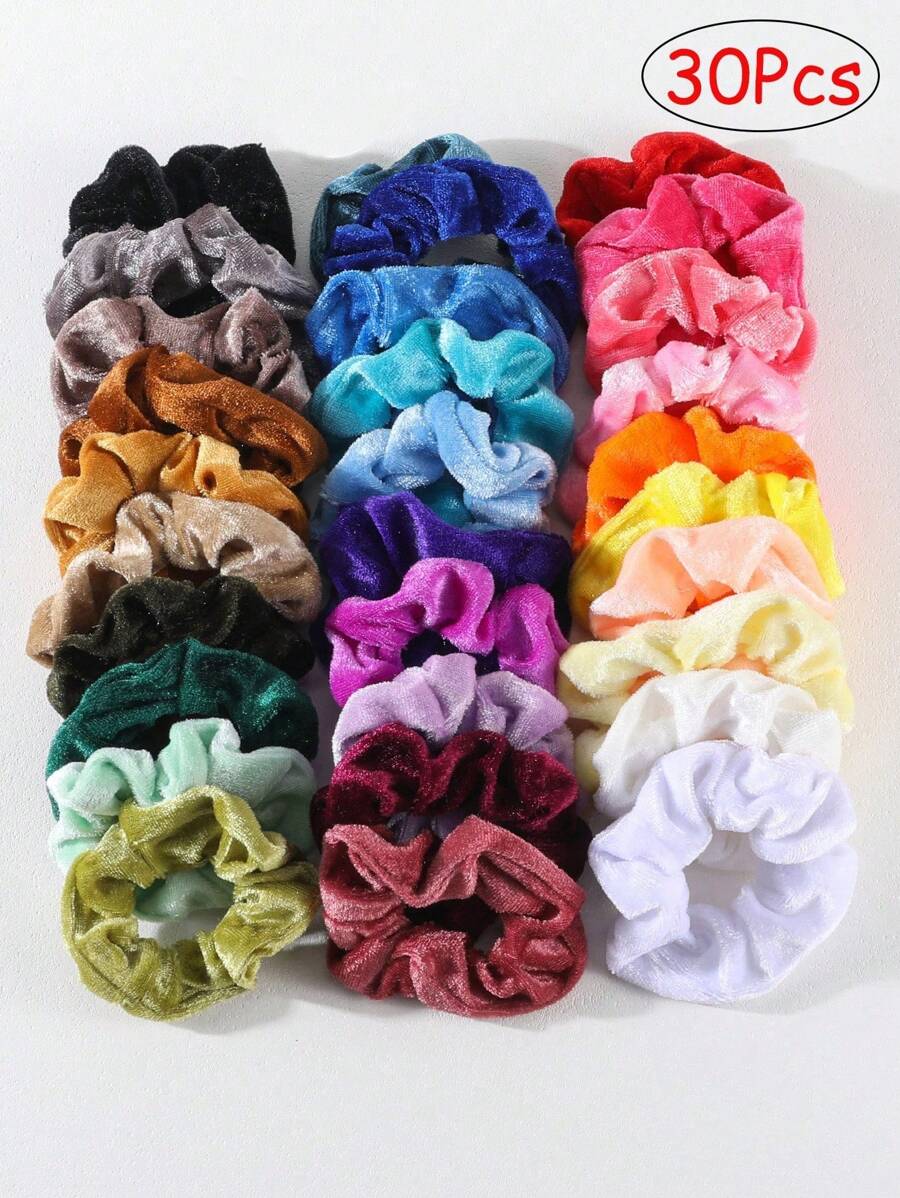 30pcs/Pack Girls' Multicolor Velvet Scrunchies, Colorful Velvet Hair Ties Ponytail Holders Hair Accessories