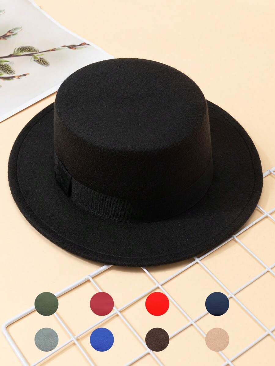 1顶女士方形平顶时尚遮阳帽，适合日常佩戴 - 純色 - 查看 1