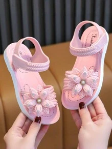 夏季防滑软底儿童沙滩凉鞋，女童学生公主凉鞋 - 粉色 - 查看 1
