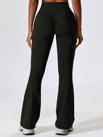 Jednokolorowe legginsy Scrunch Butt Push Up damskie długie spodnie spodnie do ćwiczeń jogi rajstopy sportowe damskie rozszerzane nogawki z wysokim stanem