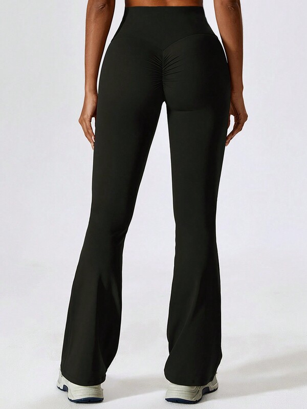 Solid Color Scrunch Butt Push Up Leggings Female Long Trousers Workout Yoga Pants High Waisted Gym Tights Sport Women Flare Leg Booty Leggings