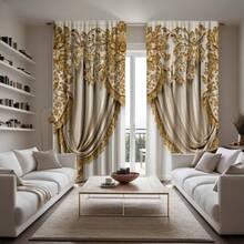 2pcs Yellow Rococo Luxury High Definition Digital Curtain Panels For Home Decor, Living Room And Bedroom - Gold - View 4