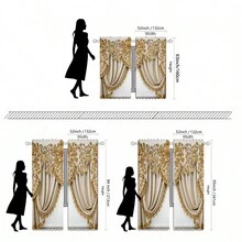 2pcs Yellow Rococo Luxury High Definition Digital Curtain Panels For Home Decor, Living Room And Bedroom - Gold - View 3