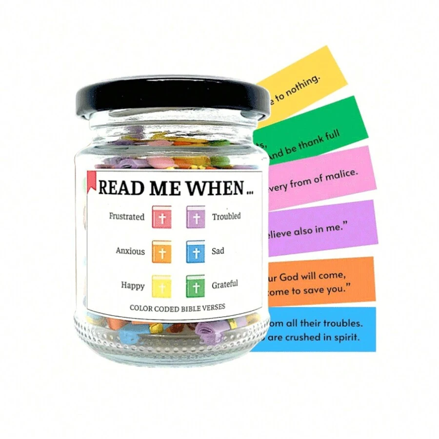 Tarro de versículos bíblicos, tarro de versículos bíblicos para leer cuando, tarro de oración, tarro bíblico, tarro de esperanza, tarro de gratitud, regalos de versículos bíblicos, tarro de bendiciones, versículos bíblicos codificados por colores en un tarro, tarro de cristal con versículos bíblicos para colorear, regalo de Pascua (A) - Blanco - Ver 1