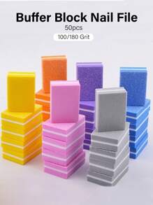 50件套指甲抛光器，抛光块锉海绵指甲抛光器，抛光块指甲锉100/180目，专业美甲工具，适用于亚克力指甲护理，打造最佳自然指甲护理效果 - 彩色 - 查看 1