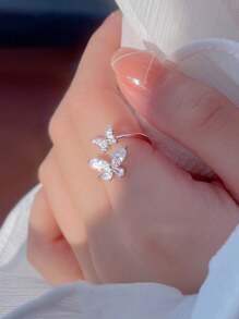 1pc Fashionable Cubic Zirconia Butterfly Adjustable Ring For Women - Silver - View 3