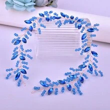 1 Băng đô xoắn thủ công mềm mại đính đá màu đỏ/xanh lá/xanh dương dành cho nữ, thích hợp cho đám cưới, tiệc tùng, biểu diễn trên sân khấu và phụ kiện chụp ảnh - Nhiều màu - Xem 13