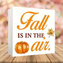 1 pièce Décoration d'automne carrée "Tomber amoureux de l'automne" 10cm, citrouille, feuilles d'érable, décoration de maison d'automne, décoration de chambre, décoration de festival des récoltes, décoration de bureau, ornement de décoration d'automne, meilleurs cadeaux