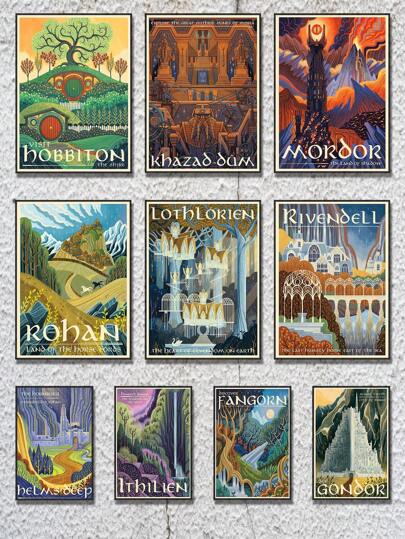1 peça, pintura em tela, viagens de Tolkien, pôster de viagem vintage da Terra-média, decoração de quarto, pôster de arte de parede sem moldura, decoração de fundo de sofá para sala de estar, decoração de corredor de hall de entrada, decoração de casa, decoração de quarto, decoração de banheiro, decoração de quarto, decoração de escritório, decoração escolar, presente de arte, embalagem de tubo rígido de PVC