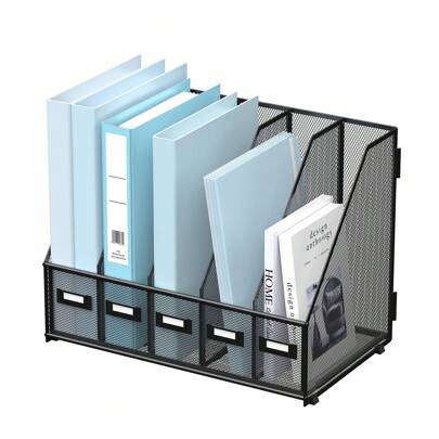 Desk Organizers Metal Desk Magazine File Holder With 5 Vertical Compartments Rack File Organizer For Office Desktop, Home Workspace