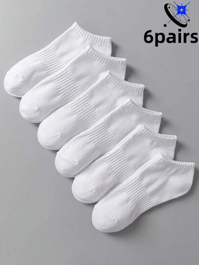 6pairs Men High Elasticity Lycra Ribbed Breathable Short Socks Suitable For Daily Wear, For Gym