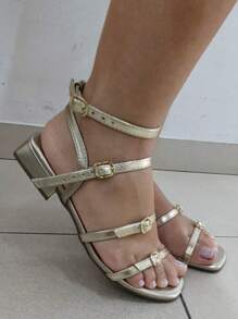 Women's Delicate Low Heel Sandal With Adjustable Buckles - Vàng - Xem 1