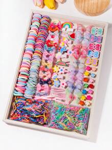 876件套女孩多色发圈、可爱发夹套装、弹性发绳、发饰、蝴蝶结发夹、蝴蝶发卡、可爱发饰 - 彩色 - 查看 1