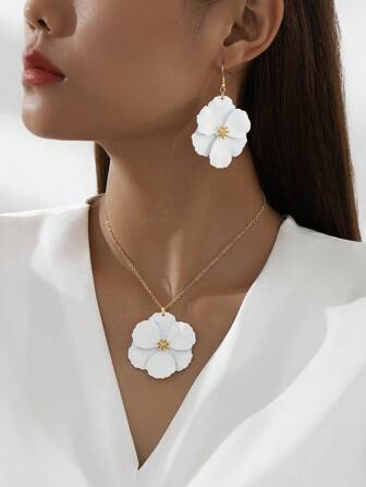 1 套金属不对称彩色多层花朵吊坠项链和耳环，适合女士情人节、妈妈、母亲、母亲节、礼物