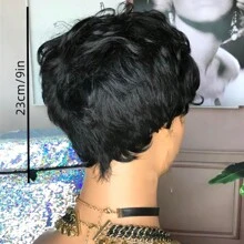 假发 短款假发 短款黑色假发 分层波浪假发 可爱日常假发 - 黑色 - 查看 3