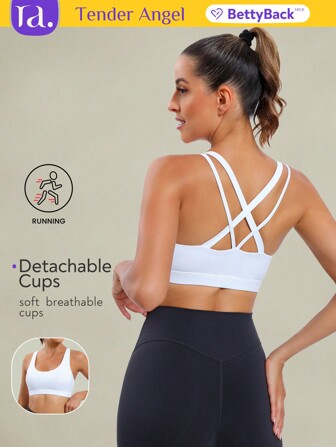  Tender Angel Cross-Back Sports Bra For Women, New Spring/Summer Collection, Medium-Impact For Yoga/Fitness With Thin Straps Gym Top